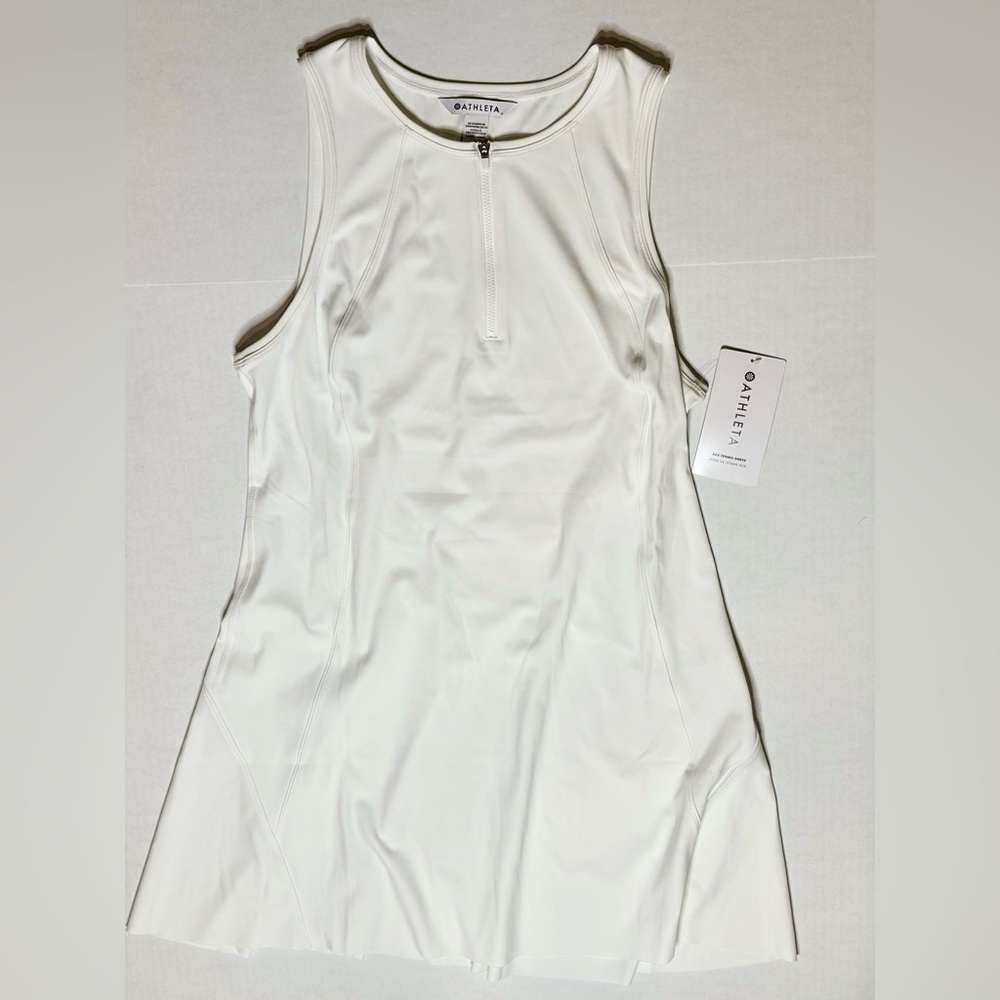 NWT ATHLETA size Large/L  "Ace" Tennis/Golf Dress 1/4 Zip Sleeveless White--$89